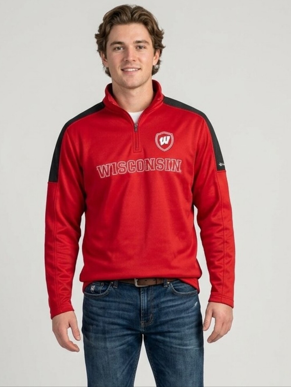 Wisconsin Badgers Columbia Quarter Zip Pullover Mens Sz L